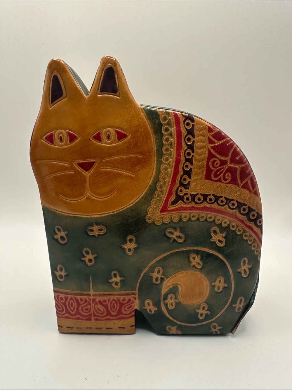 Handcrafted leather cat coin bank